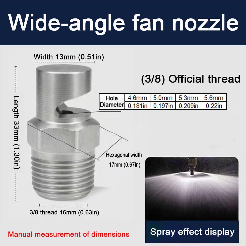 304 Boquilla de chorro plano de acero inoxidable de acero inoxidable (1/8, 1/4, 3/8, 1/2, 3/4BSPT) 3/8 wide angle fan nozzle （Hole diameter 5.6mm） 5 piezas