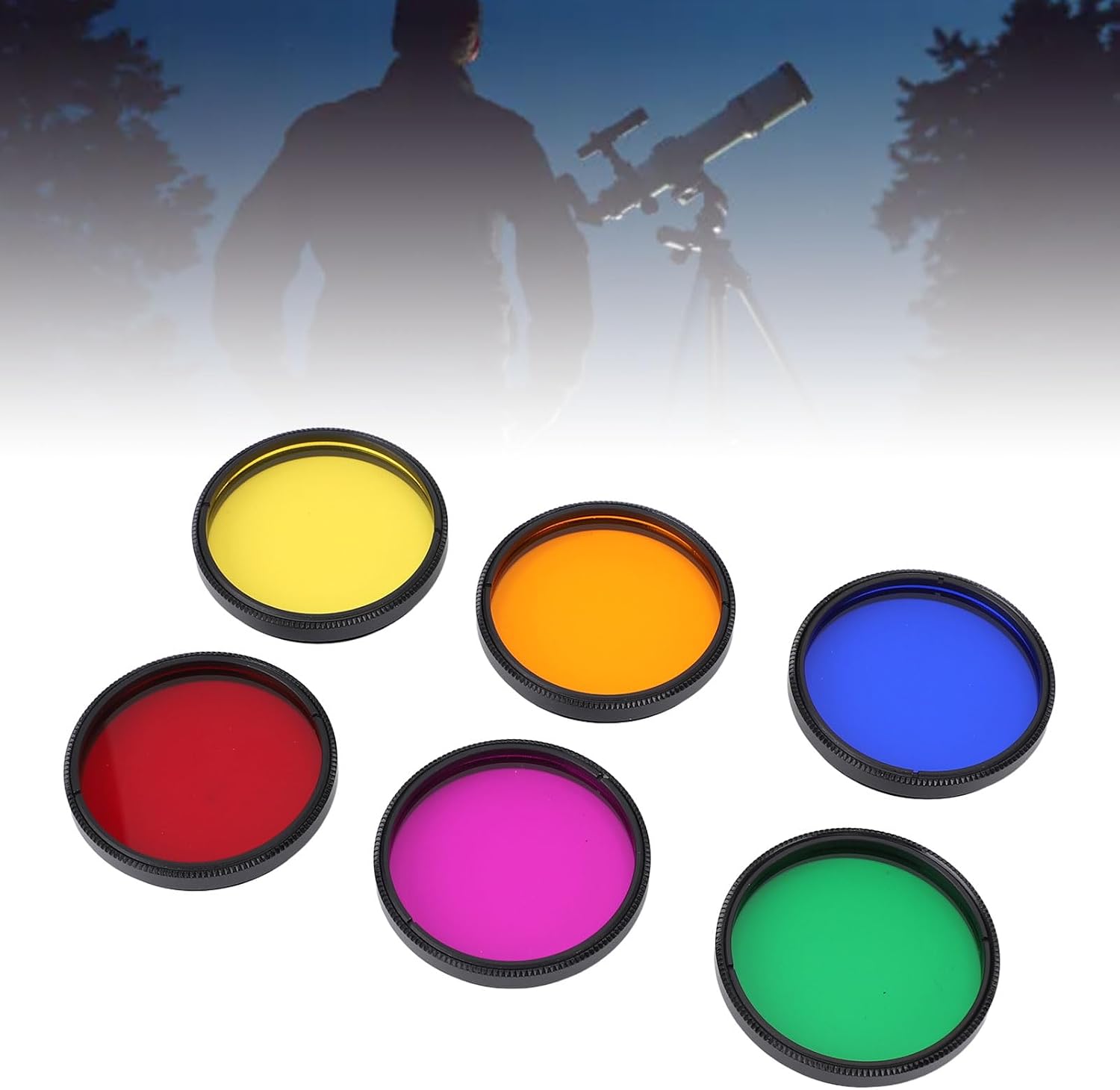 2 Telescope Eyepiece Filter Set, 6 Colors M48x0.75mm Telescope Nebula Filter Moon Filter Kit with Storage Box for Telescopes Eyepieces