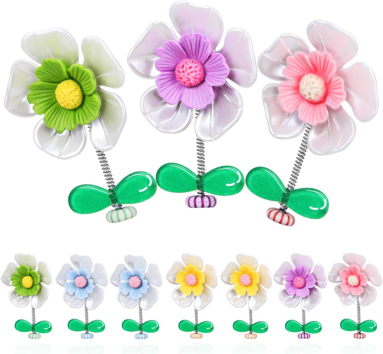 Cabilock Shaking Flower Car Dashboard Ornaments Set of 2 Mini Bobblehead Flower Decorations for Car Interior Lightweight Plastic Decor for Dashboard and Rearview Mirror