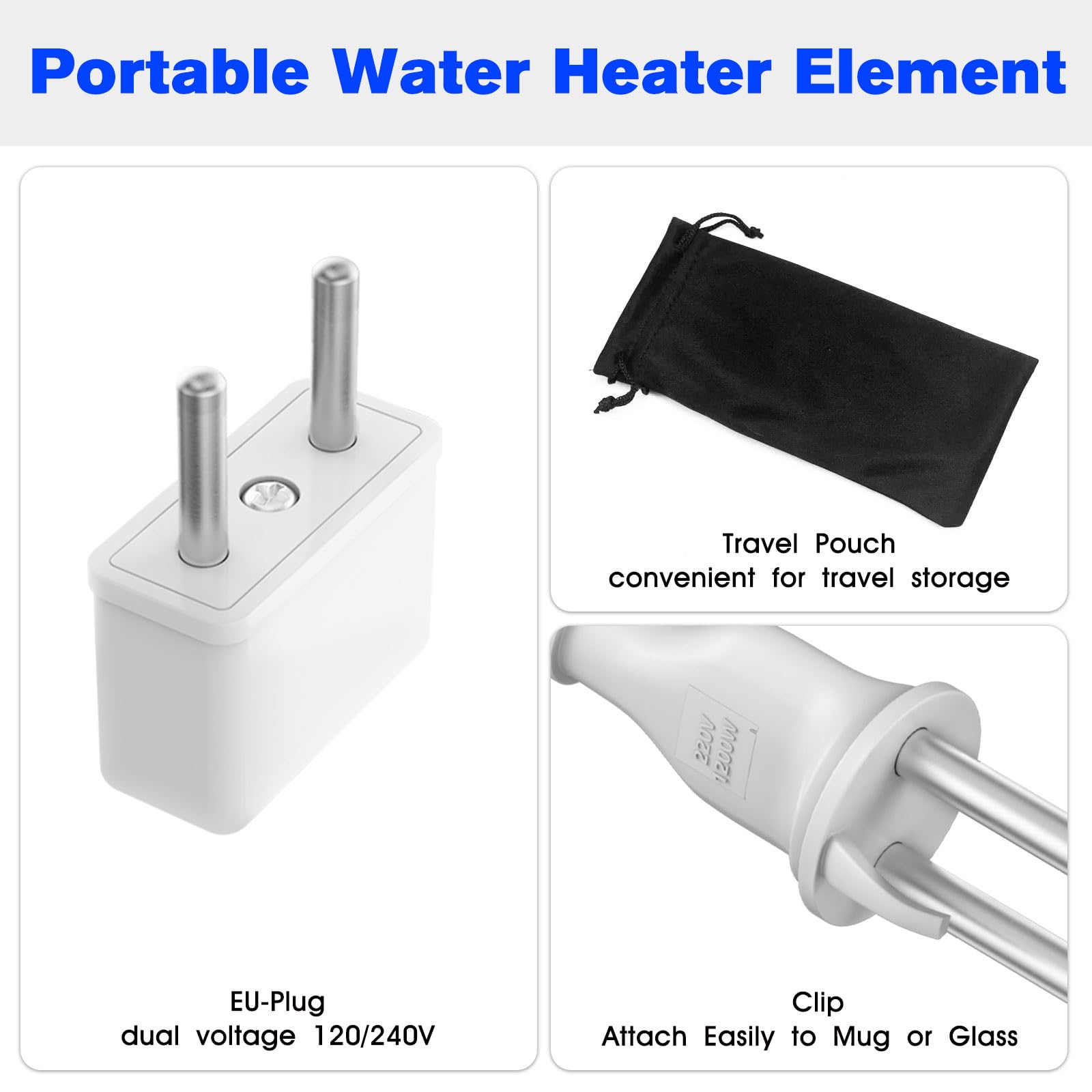 Chauffe-eau à immersion 300 W 120/240 V électrique portable élément de chauffe-eau double tension accessoires de voyage/camping pour café/thé/soupe