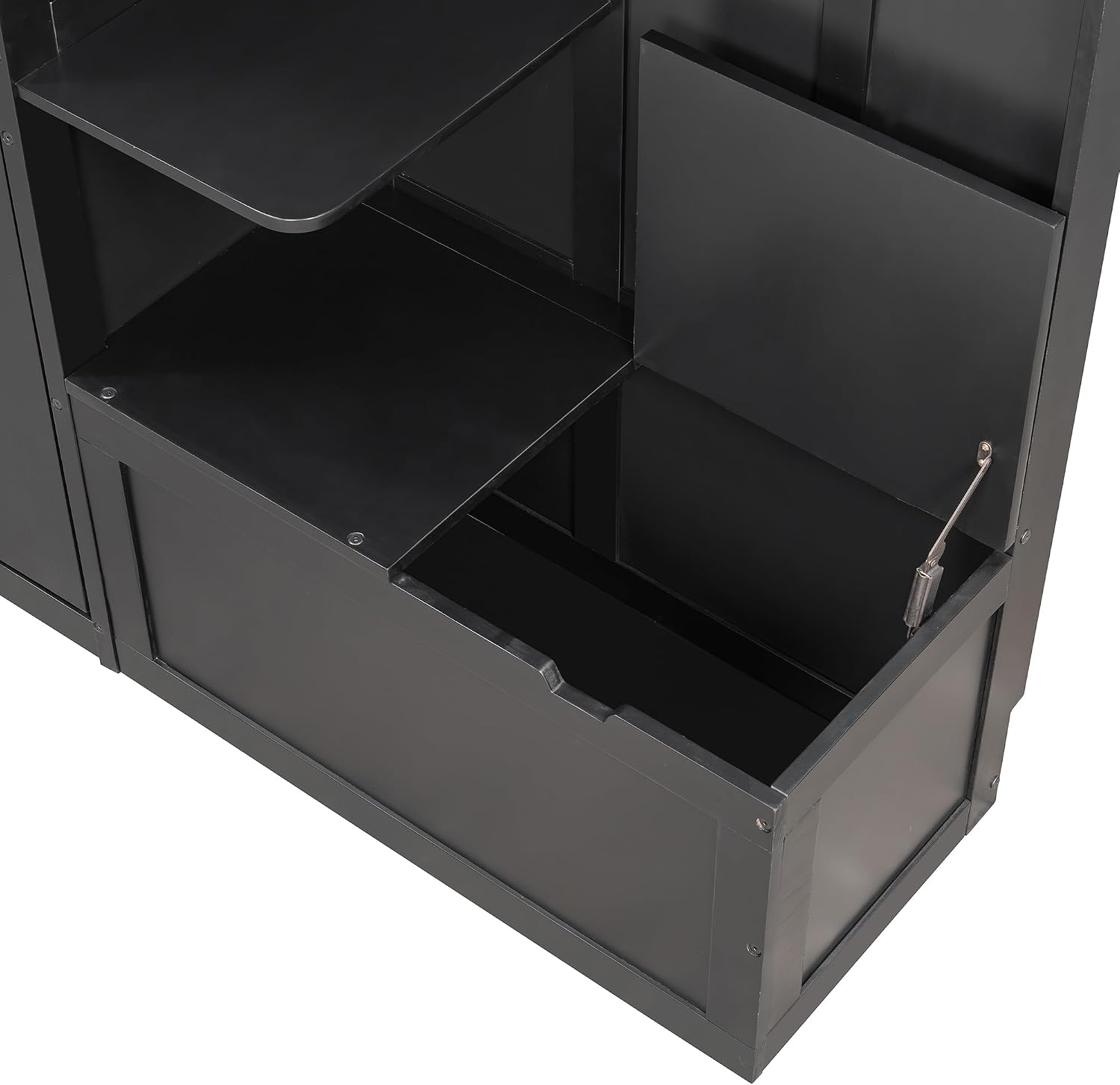 Close-up of the storage compartment with a lift-up lid