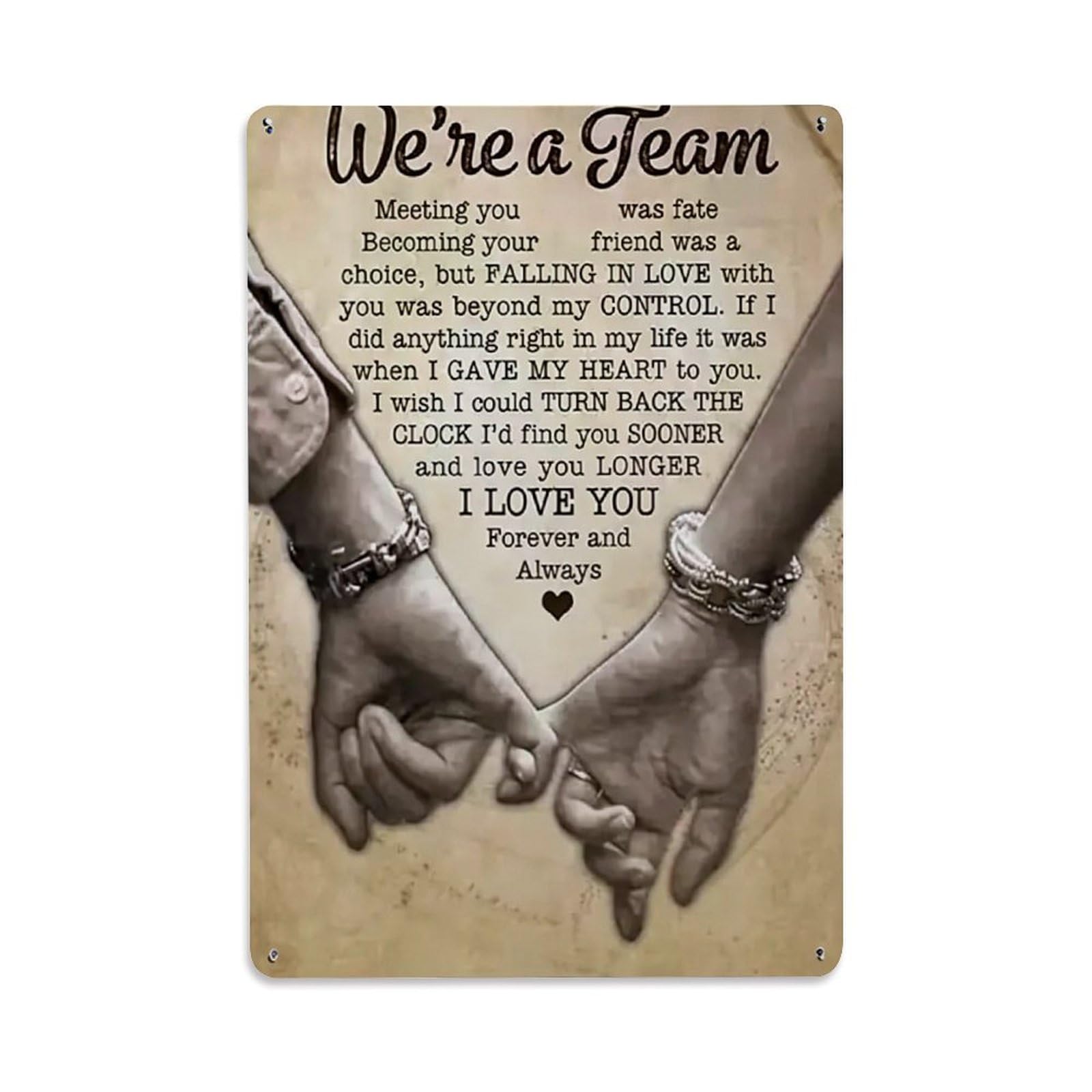 Nestemfo Vintage We Are A Team Love Tin Sign Metal Sign, Living Room,Bar, Home, Bedroom Wall Decor,Retro Metal Poster 8X12 Inches