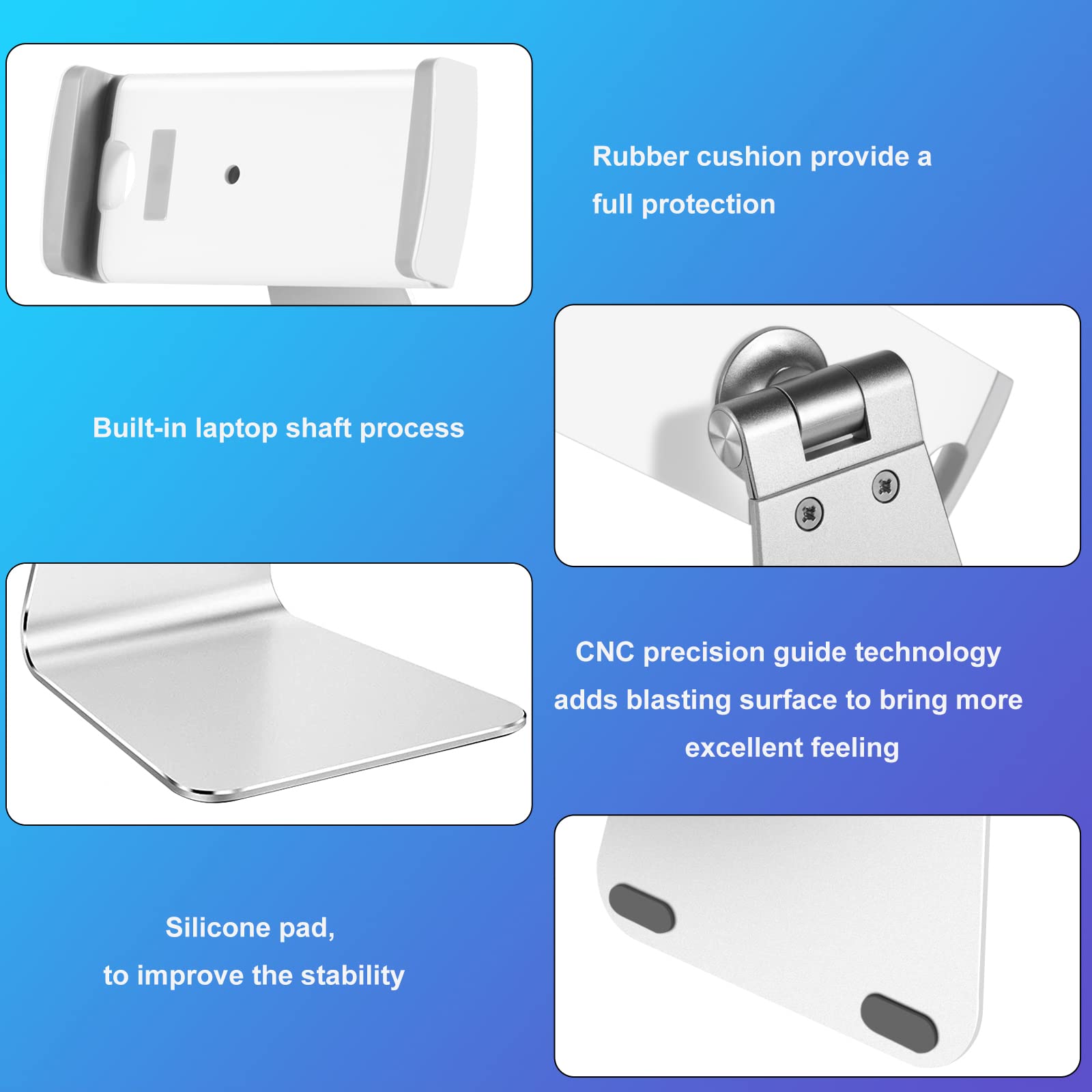 Supporto Tablet Regolabile Tavolo, Porta Tablet in Alluminio Pesante, Compatibile con iPad Pro/Air/Mini, Samsung Tab, Surface Pro, Kindle Fire (7-13") (Argento)