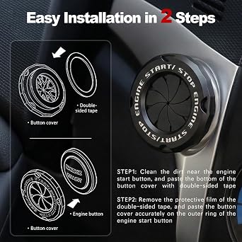 Rotary Push Start Button Cover, Car Engine Push to Start Stop Accessories, Auto Ignition Switch Cover, Cool Motorcycle Car Decor Gift for Christmas New Years Birthday, Black