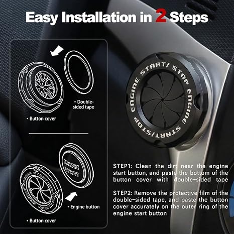 Rotary Push Start Button Cover, Car Engine Push to Start Stop Accessories, Auto Ignition Switch Cover, Cool Motorcycle Car Decor Gift for Christmas New Years Birthday, Black