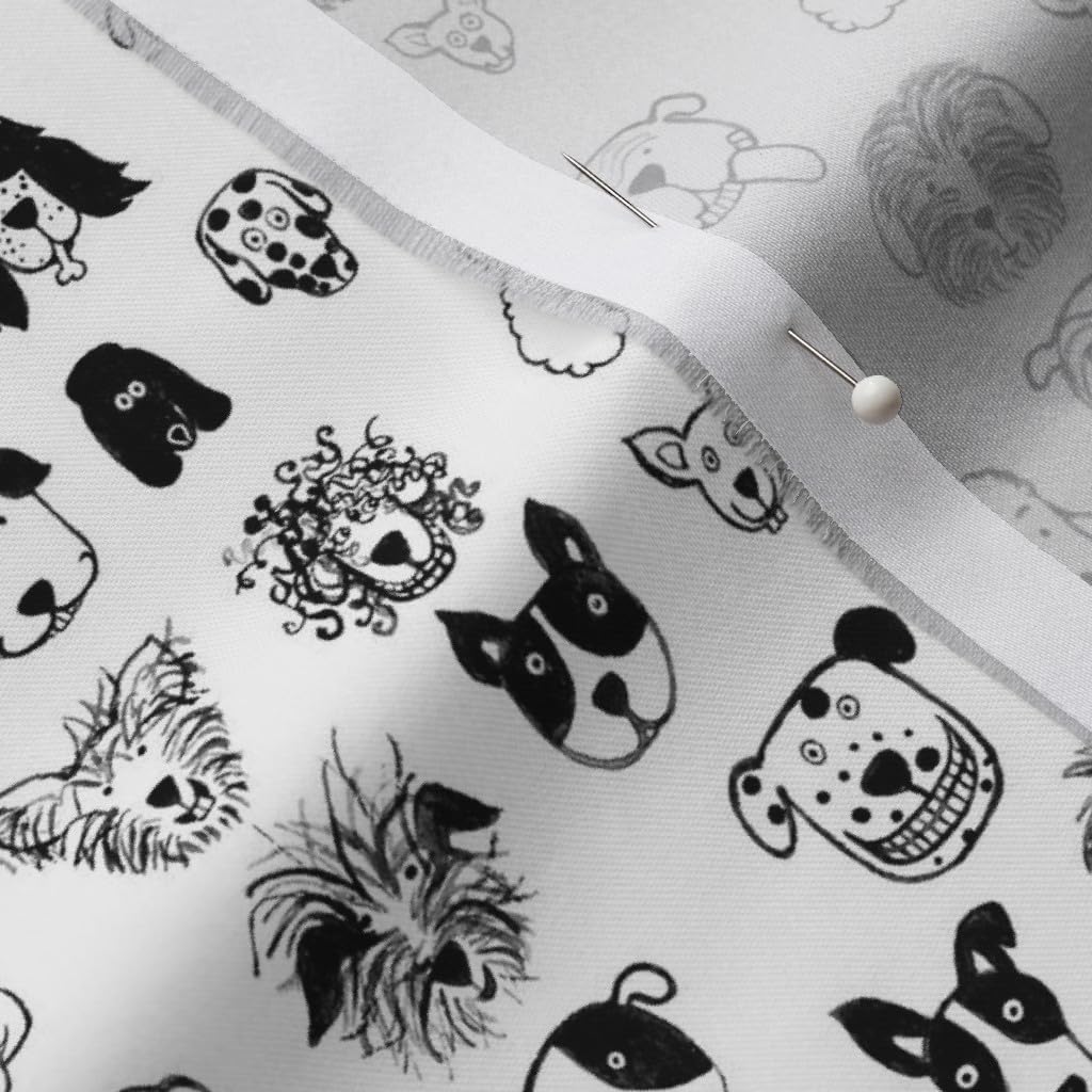 Spoonflower Fabric - Black White Dogs Dog Print Happy Printed on Organic Cotton Sateen Fabric by The Yard - Sewing Quilting Apparel Home Decor