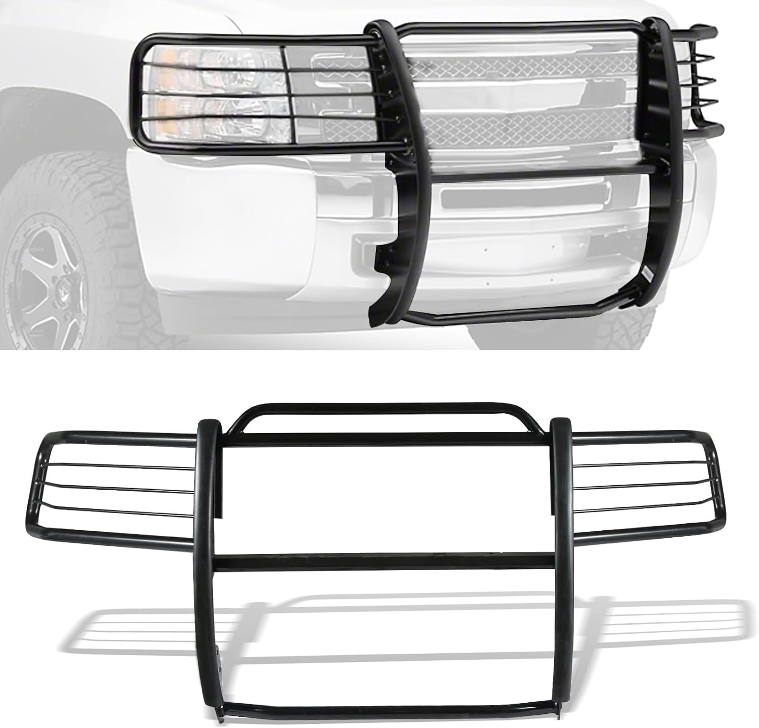Brush Guard fit for Suburban Tahoe Avalanche 1500 2007-2014 (new body style), Steel Front Bumper Grille Guard Bull Bar Black (Not fit Silverados)