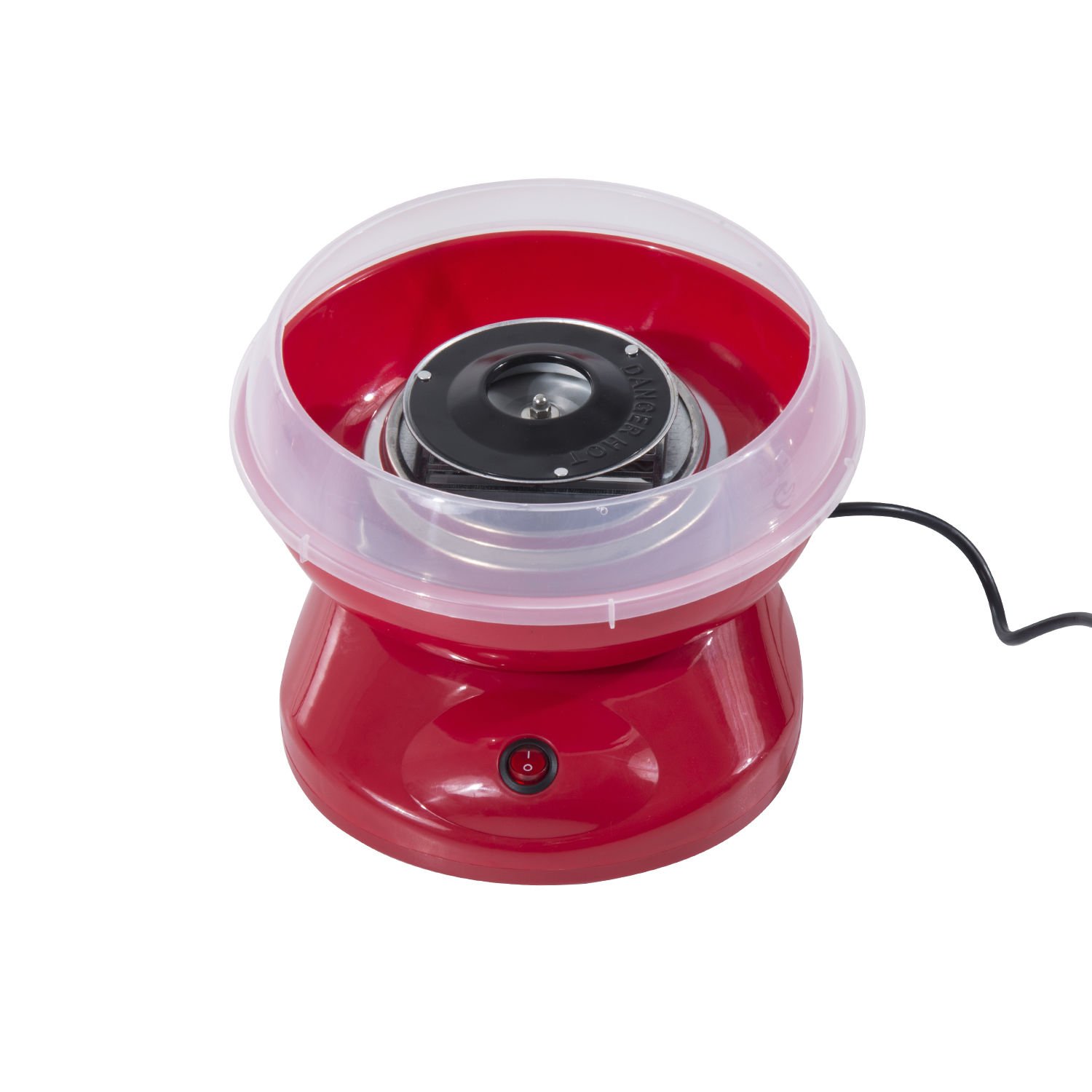 HOMCOM Máquina de Algodón de Azúcar, 450W-550W, Máquina para Hacer Algodón de Azúcar con 10 Palitos, para Fiestas de Cumpleaños Infantiles, en Casa, 27x26x18 cm, Rojo