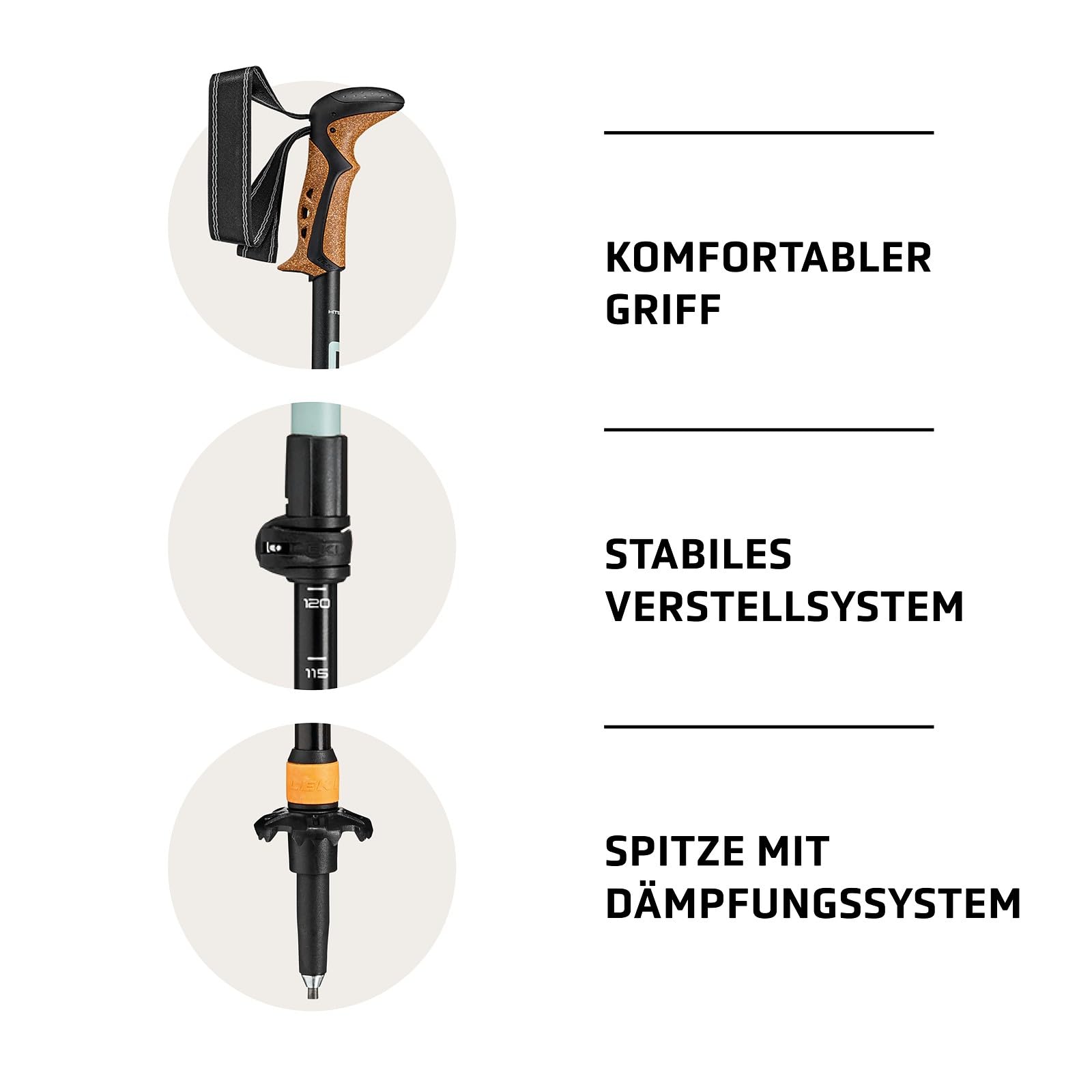 LEKI Khumbu AS Wanderstöcke Damen & Herren | verstellbare Trekkingstöcke aus Aluminium (110-145cm) mit Trekkingteller | Antishock Dämpfungssystem by LEKI