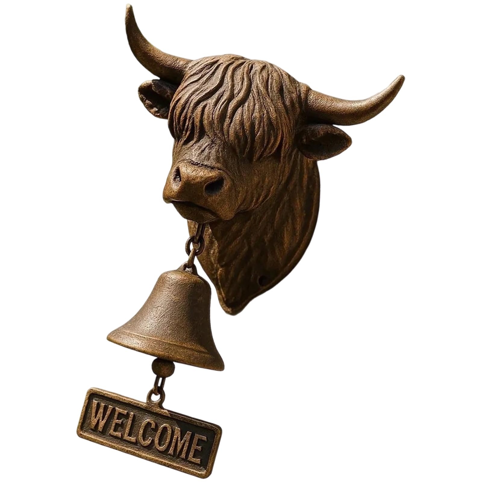 Decorative Farm Animal Door Bells with Detailed Gnomes Cow Head Shape Farmhouse Entryway Wall Hanging Bells Decors Garden Welcome Sign