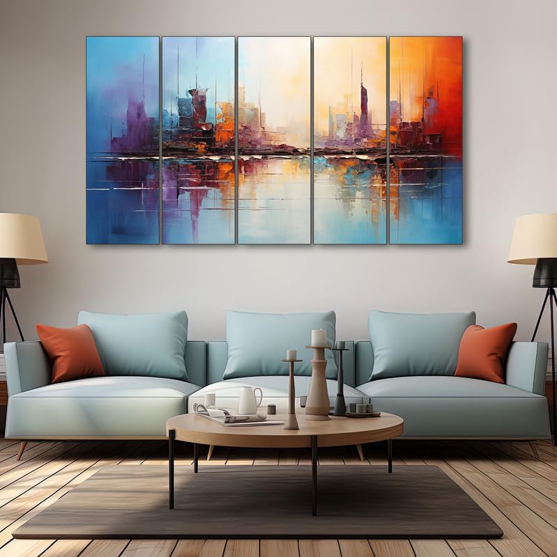 Image of The Castle Decor Abstract art painting with frame Big Size 36x60 Wall art for living room,Bedroom,Drawing room,Hotels-Wooden Framed-340