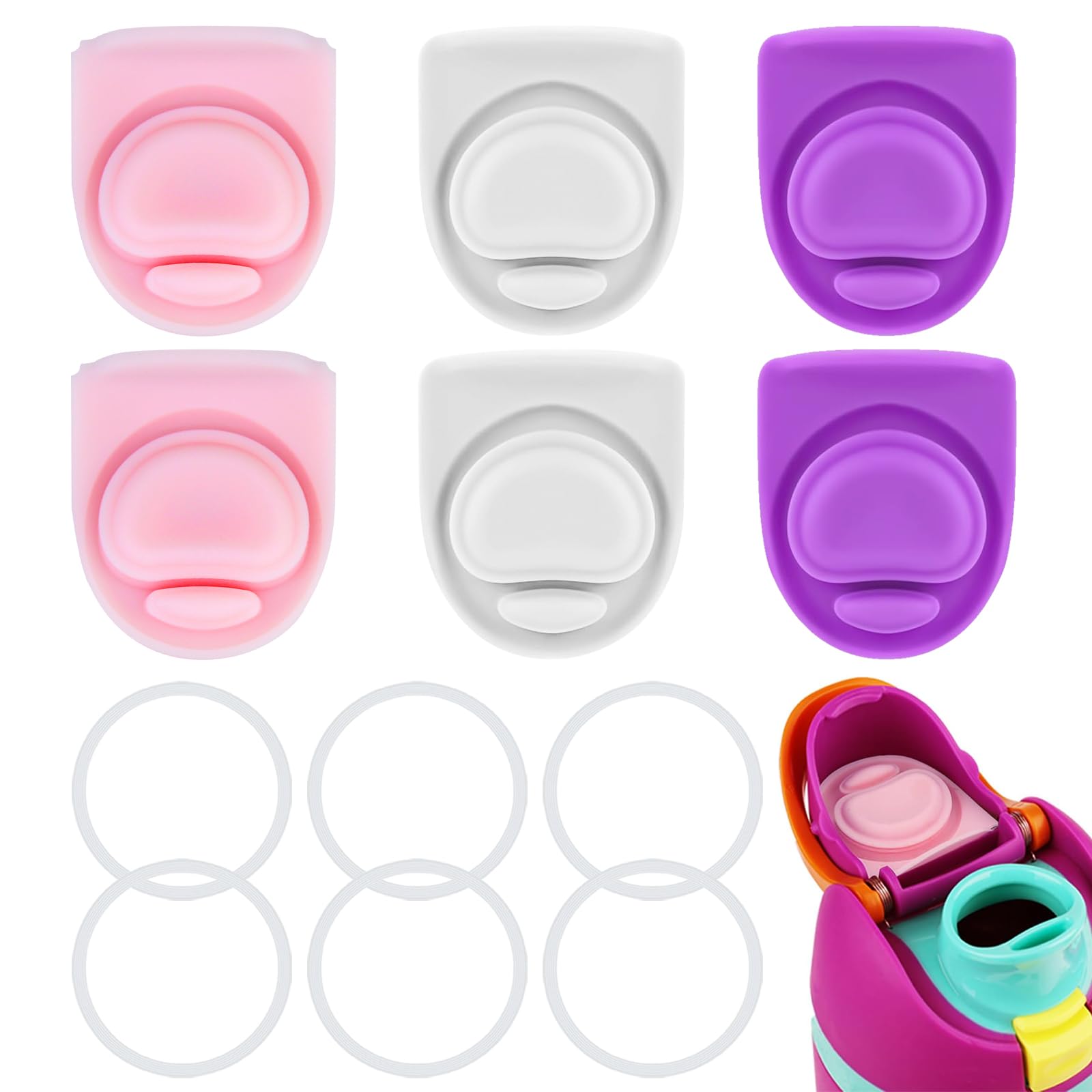 ZONBBEE 6 Sets Replacement Stopper and O Ring Gasket Compatible with Owala FreeSip 24oz 32oz,Water Bottle Lid Insert Cap Rubber Seal Parts for Owala 16/19/24/32/40oz Mouth Piece Accessories DET1