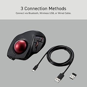 ELECOM DEFT PRO Trackball Mouse, Wired, Wireless, Bluetooth 3 Types Connection, Ergonomic Design, 8-Button Function, Red Ball, Windows11, MacOS (M-DPT1MRXBK)