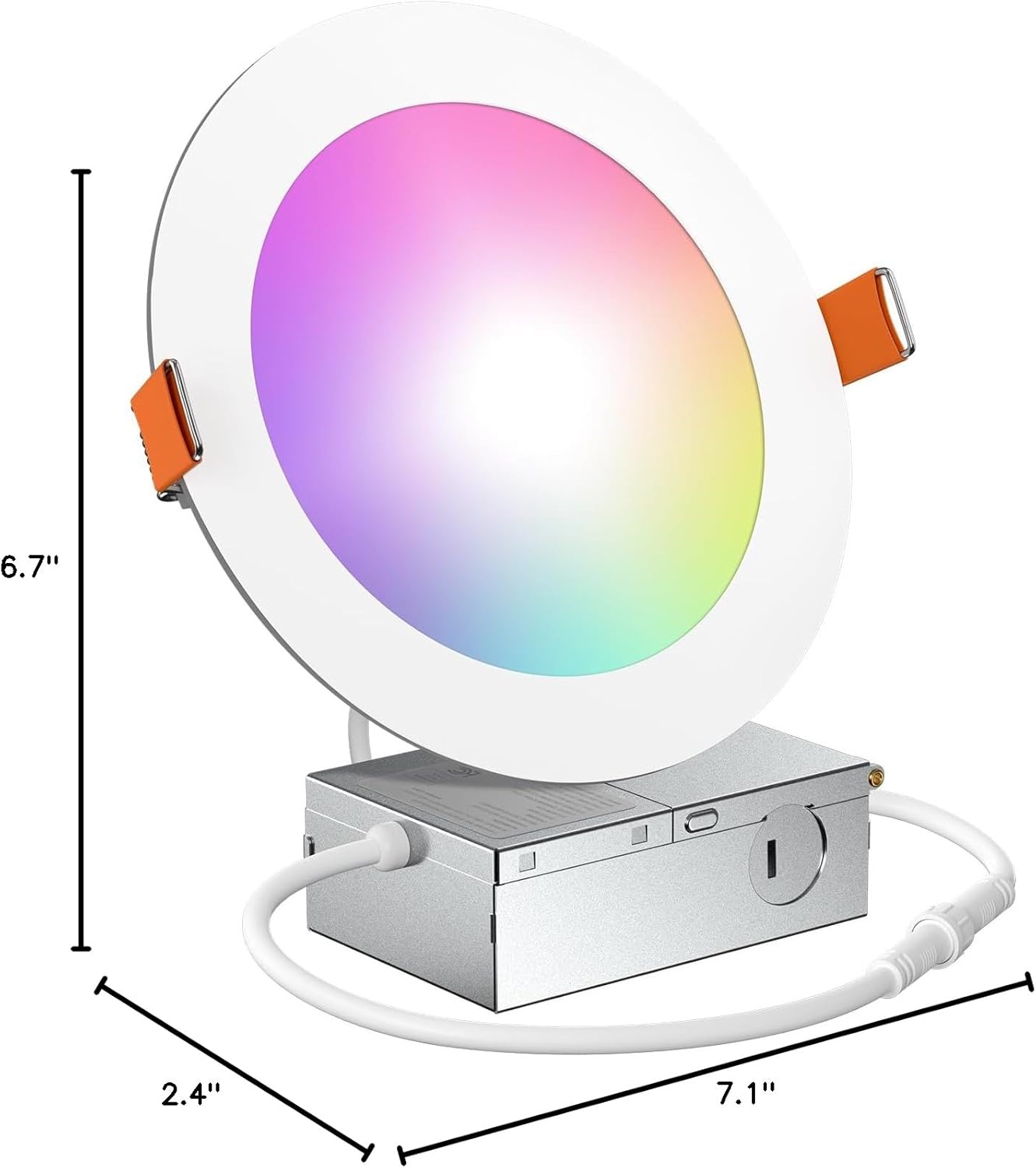 Amico 1 Pack 6 Inch Smart LED Recessed Lighting, WiFi Bluetooth Canless Downlight with Junction Box, RGB & 2700-6500K Color Changing, 12W=110W 1000LM, Works with Alexa/Google Assistant, APP Control