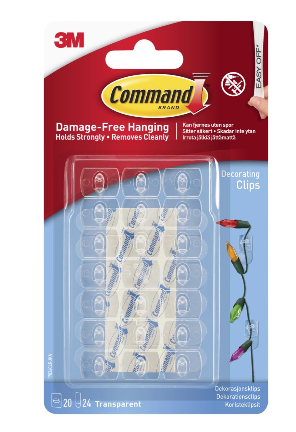 Command Plastic Clear Decorating & Organizing Wall Hooks, Holds Strongly, Reusable, Adhesive Hooks For Wall, Multi-Surface Damage Free Hooks For Hanging (Transparent, 20 Clips, 24 Strips) Command Plastic Clear Decorating & Organizing Wall Hooks, Holds Strongly, Reusable, Adhesive Hooks For Wall, Multi-Surface Damage Free Hooks For Hanging (Transparent, 20 Clips, 24 Strips)