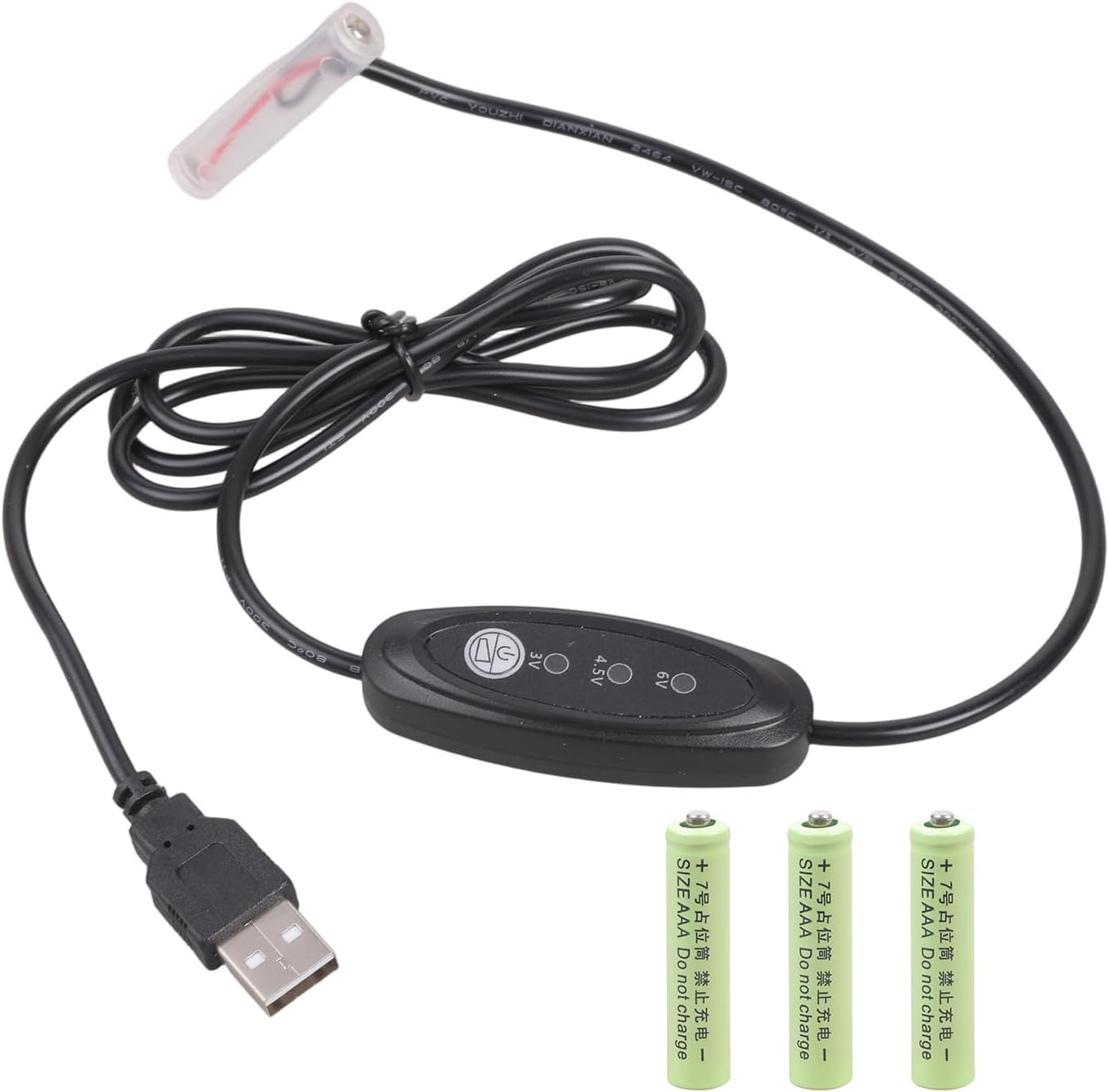 - USB AAA Battery Eliminator Replace Kit, 5V 2A to 3V/4.5V/6V 3A Power Supply Converter 3 AAA Connect Cable, Power Adapter for AAA Battery