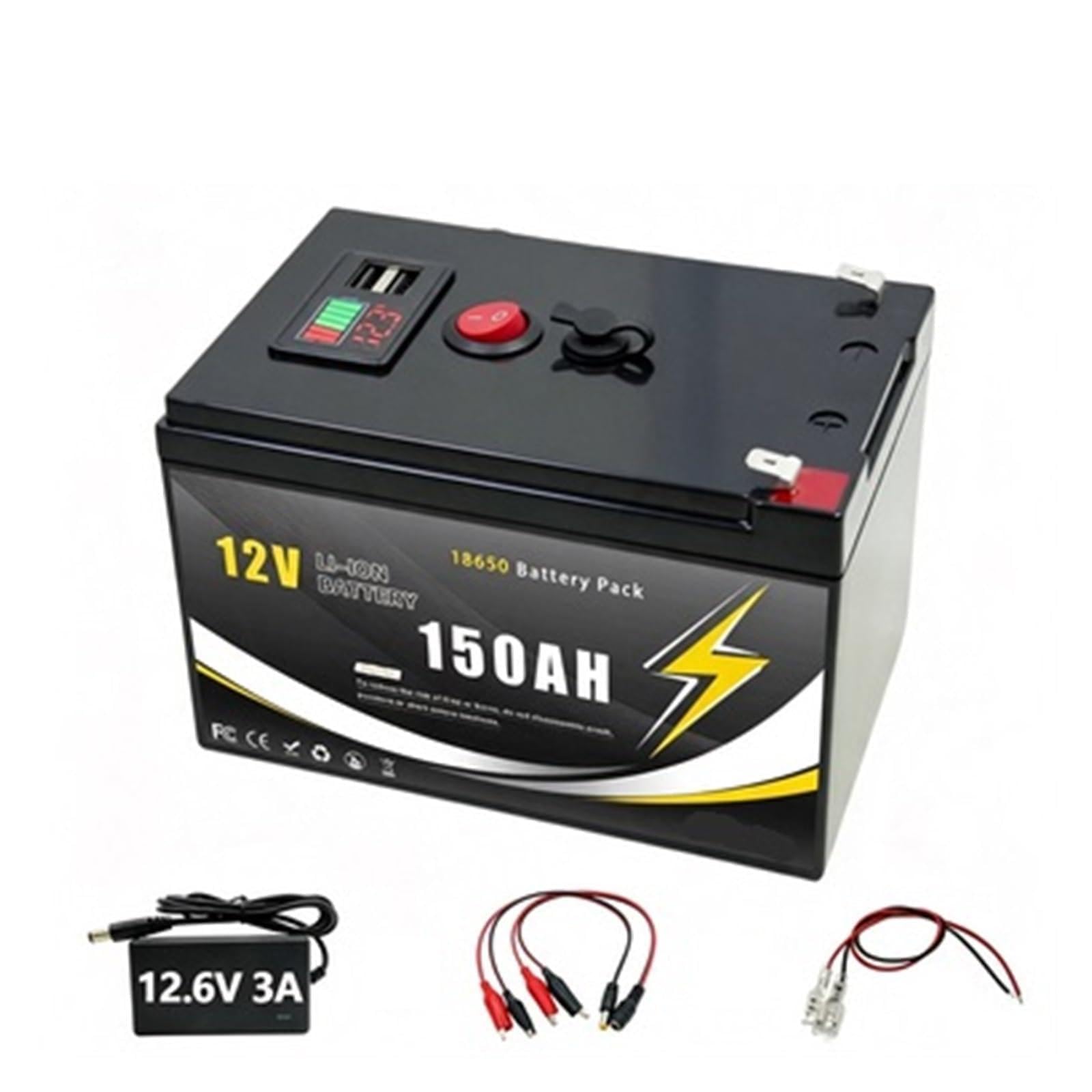 Batteria A Ciclo Profondo Batteria Al Litio 12V 200Ah | LiFePO4 4000+ cicli profondi BMS incorporati(12v 150Ah-charger)
