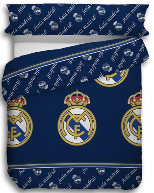 Juego de 2 Piezas Equipo de Fútbol, Equipación Oficial Fútbol R.Madrid, Funda de Almohada, Funda Nordica (R.Madrid, Cama 135-220x220)