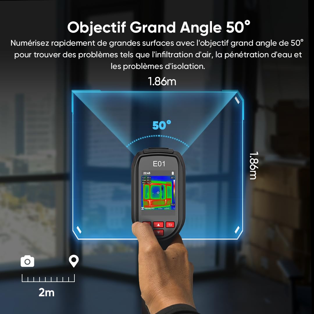 Caméra thermique HIKMICRO E01 SuperIR Résolution IR 240 x 240 Caméra Imagerie thermique Taux de rafraîchissement de 20 Hz, caméra thermique portable compacte avec pointeur laser, -20°C à 400°C