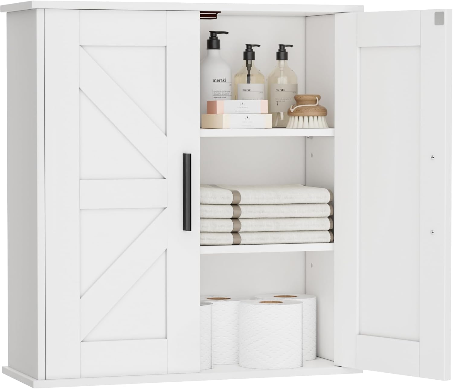 Over Toilet Storage Cabinet with Barn Doors and Adjustable Shelves