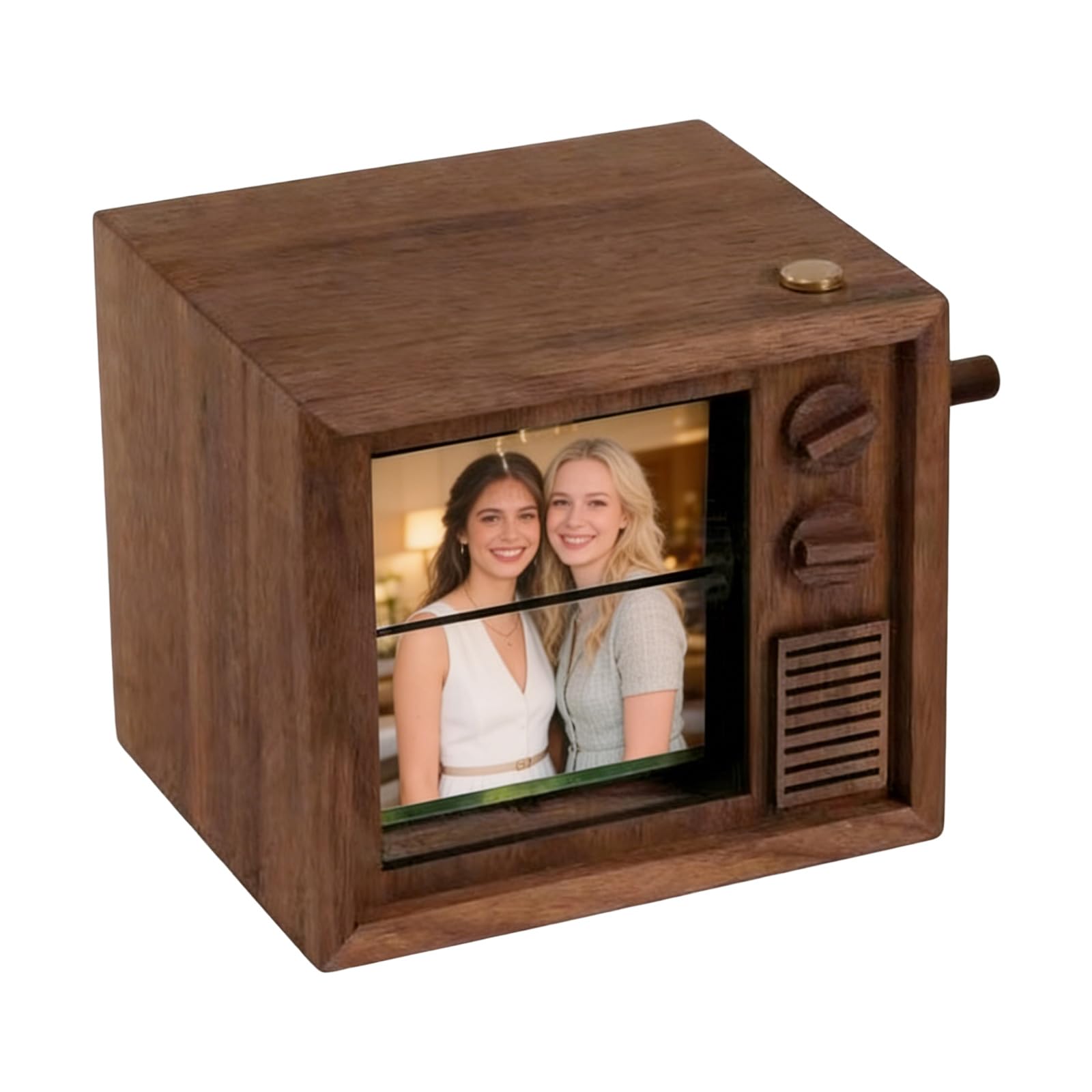 Tragbare Spieluhr aus Holz, handgekröpft, mit 16 Fotos drehbar und leuchtendem Licht für Hochzeit, Event, Hochzeit