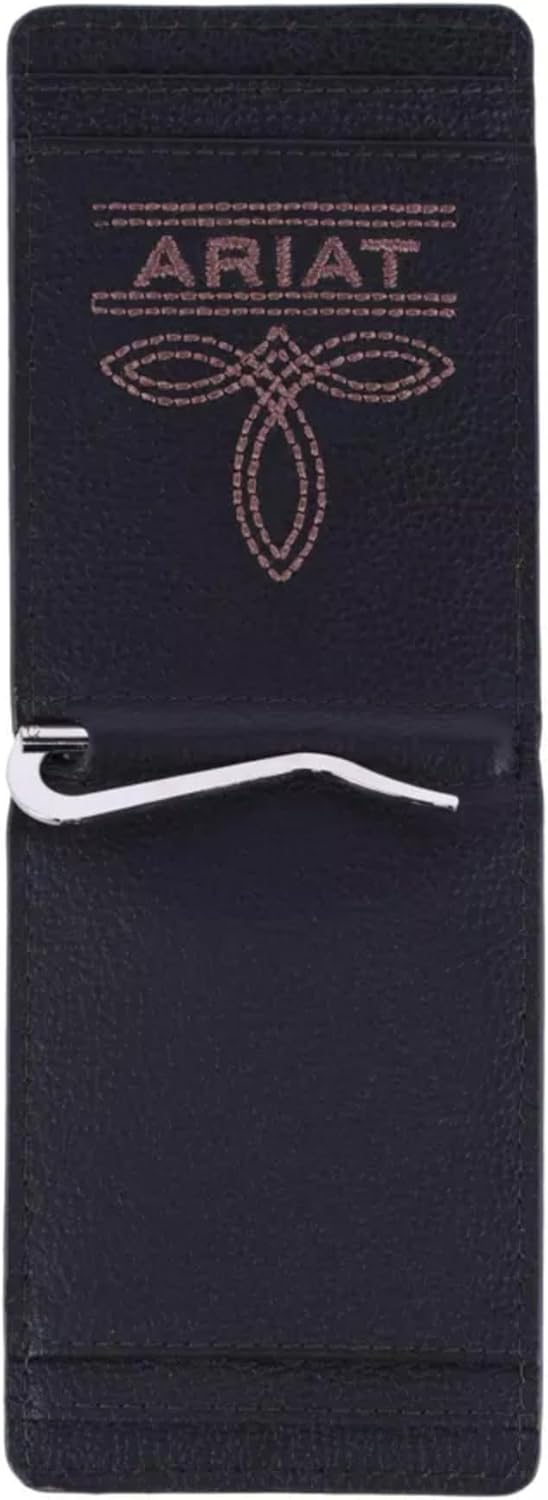 ARIAT Men's Wallet, Brown Genuine Leather, Money Clip Style, Distressed USA Flag, Shield Logo, Card Slots, ID Window - Image 3