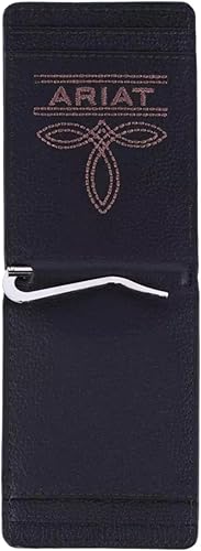 Miniatura 3 de ARIAT Billetera para hombres, cuero genuino marrón, estilo clip para dinero, bandera de EE. UU. desgastada, logotipo de escudo, ranuras