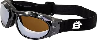Birdz Eagle Padded Motorcycle Airsoft Goggles Gloss Black Frames with Anti-Fog Driving Mirror Lenses
