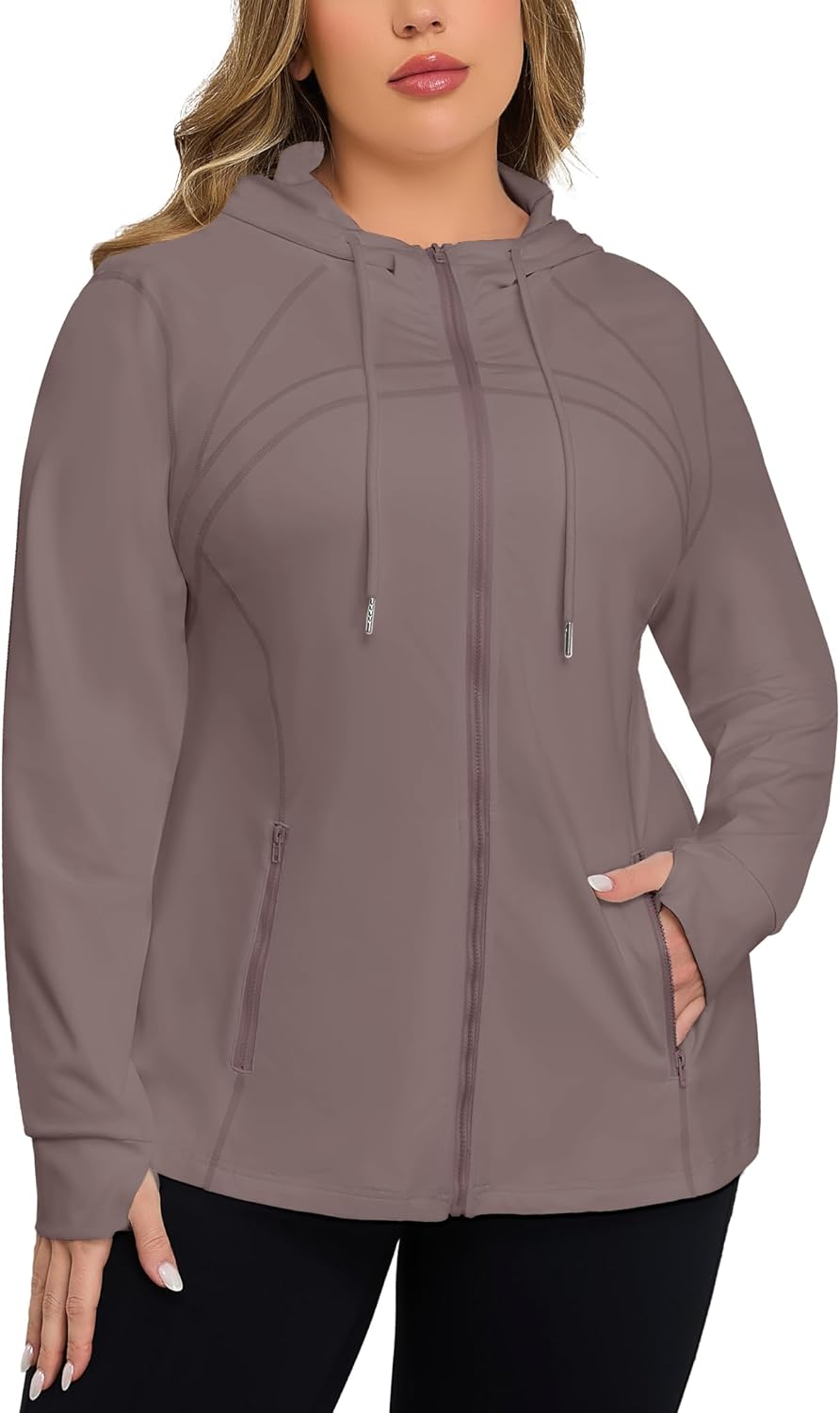 FOREYOND Plus Size Workout Jacket for Women Full Zip Up Lightweight Athletic Jackets Running Gym Yoga with Thumb Holes