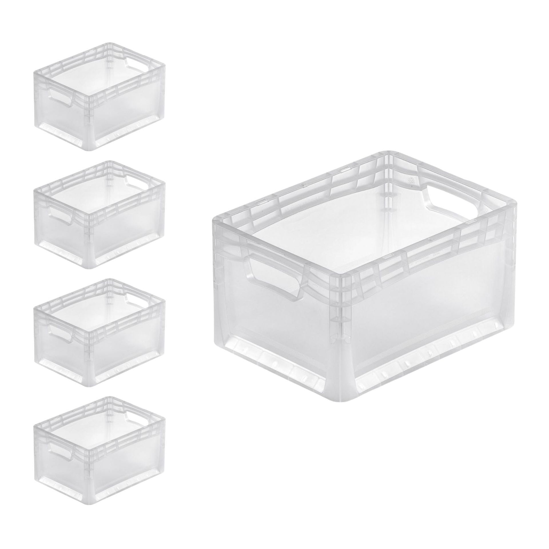 PROREGAL SuperSparSet 5x Transparenter Eurobehälter LightLine mit offenem Griff & Scharnierdeckel | HxBxT 22x30x40cm | 24 Liter | Eurobox Transportbox Transportbehälter Stapelbehälter