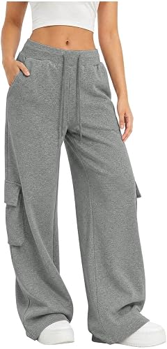 Cargo Sweatpants for Women 2026 Wide Leg Fleece Baggy Stretch Long Track Pants C