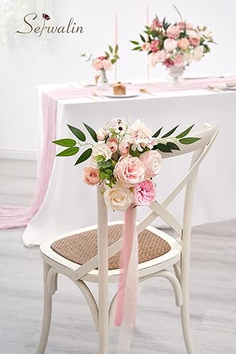Miniatura 7 de Serwalin Flores artificiales para boda, flores rosadas, flores de seda de dalia, flores falsas para ramos de boda, centros de mesa, decoración de