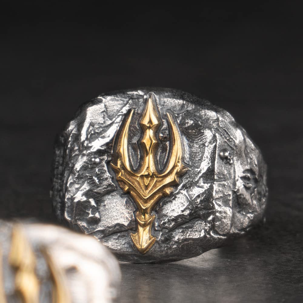 Vintage 925 Sterling Silber Poseidon Dreizack Ring Seemann Ring Griechischer Schmuck für Herren Damen Offen Verstellbar