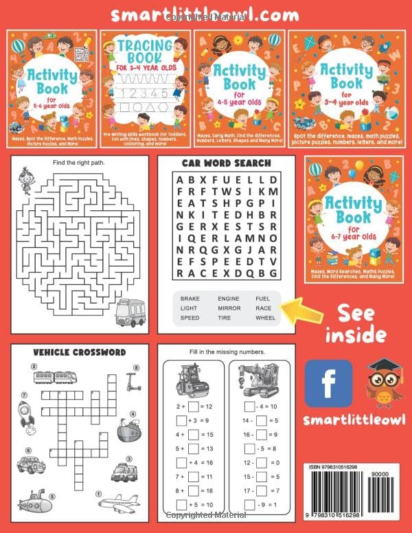 Vehicles Activity Book for 5-6 Year Olds: Mazes, Find the Differences, Maths Puzzles, Word Searches, and Many More! - Image 2
