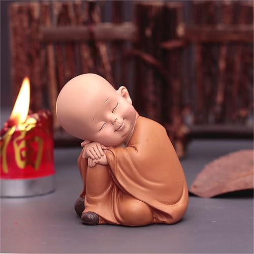 Miniatura 3 de Mini pequeña estatua de Buda monje, escultura de resina de monje tallada a mano, estatua de Buda monjes, adornos decorativos, linda figura de