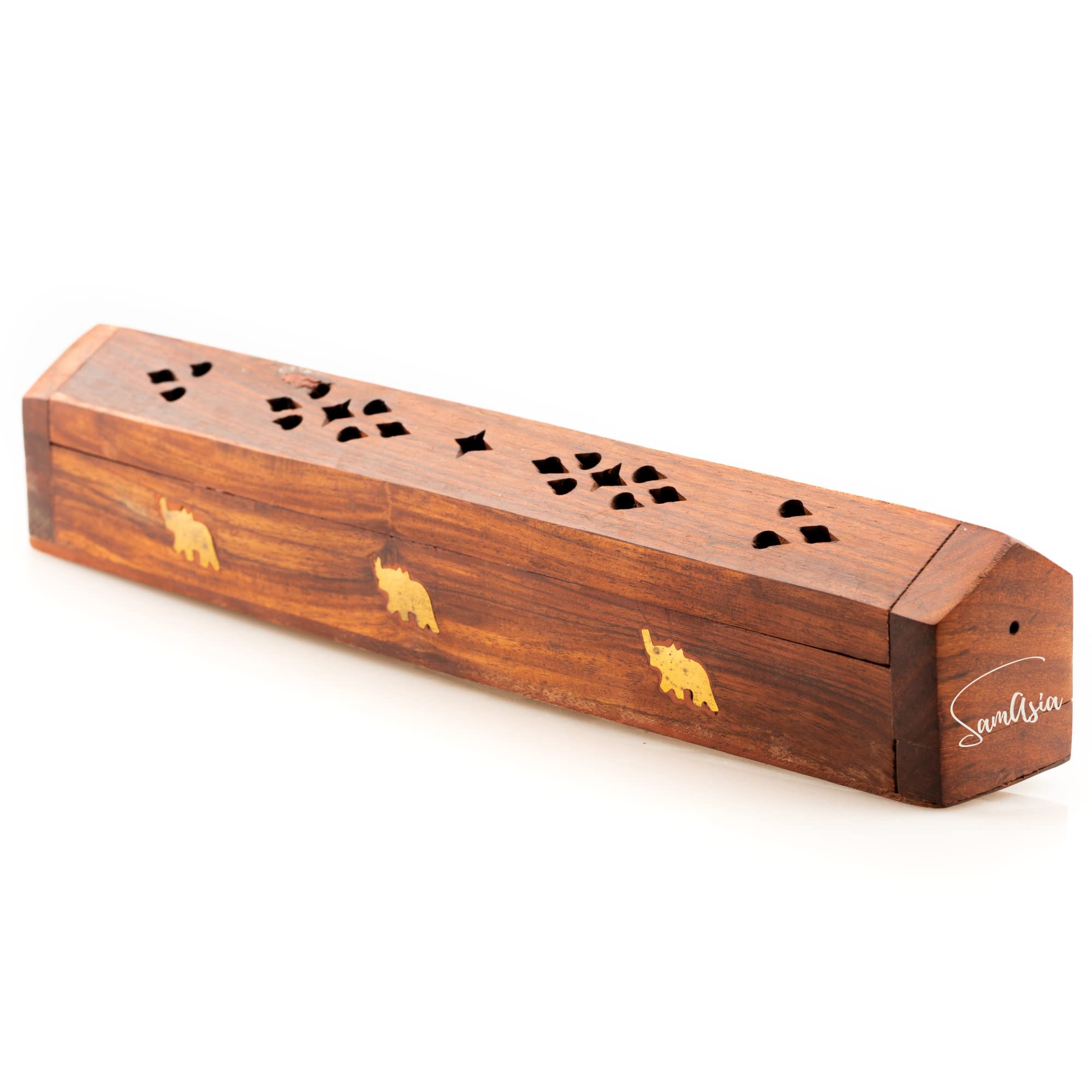 Samasia Brown Wooden Incense Holder Box | Ash Catcher And Cone Burner | For Aromatherapy, Meditation, Yoga, Reiki, Weddings