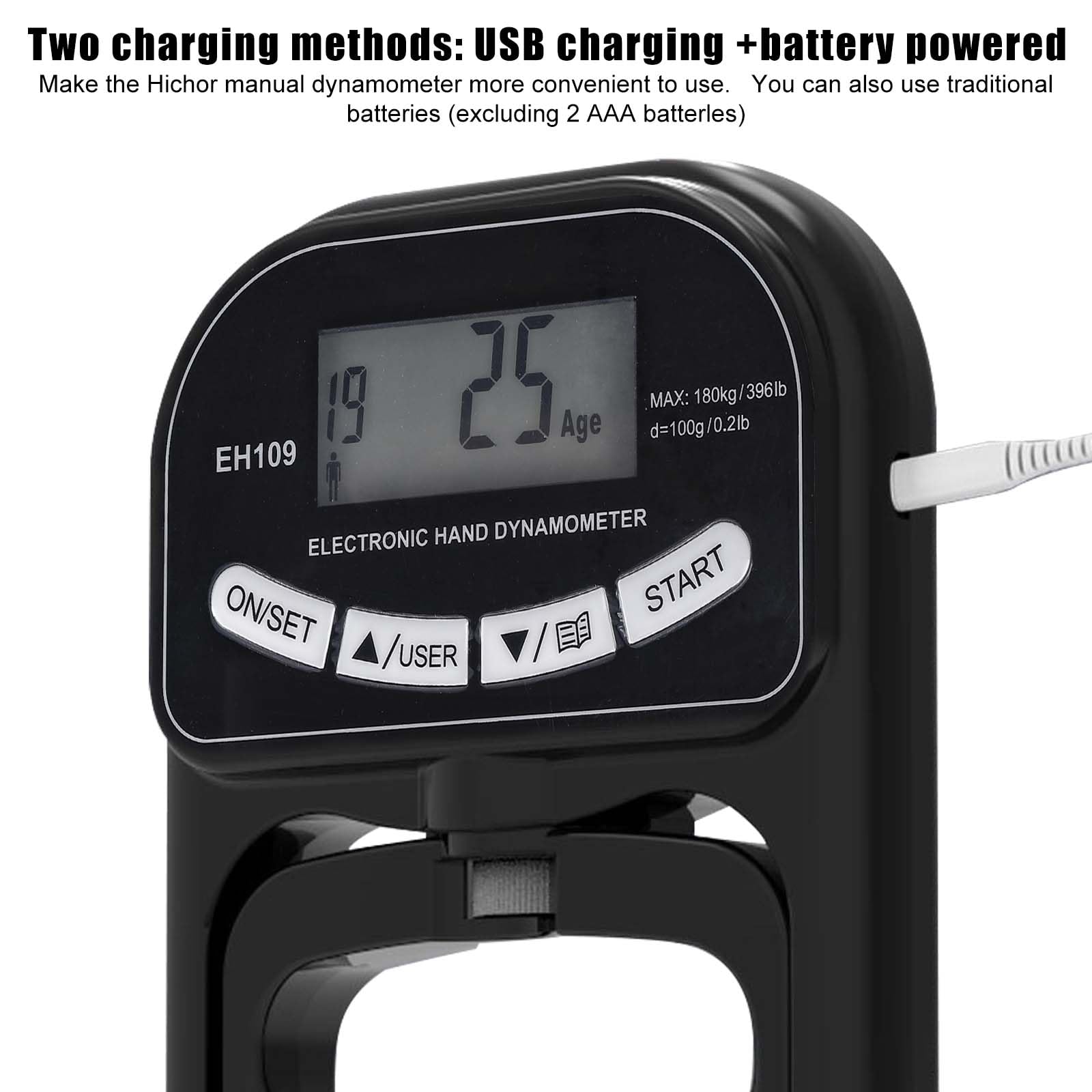 Dinamómetro digital LCD, probador de agarre Grip Strength Trainer negro