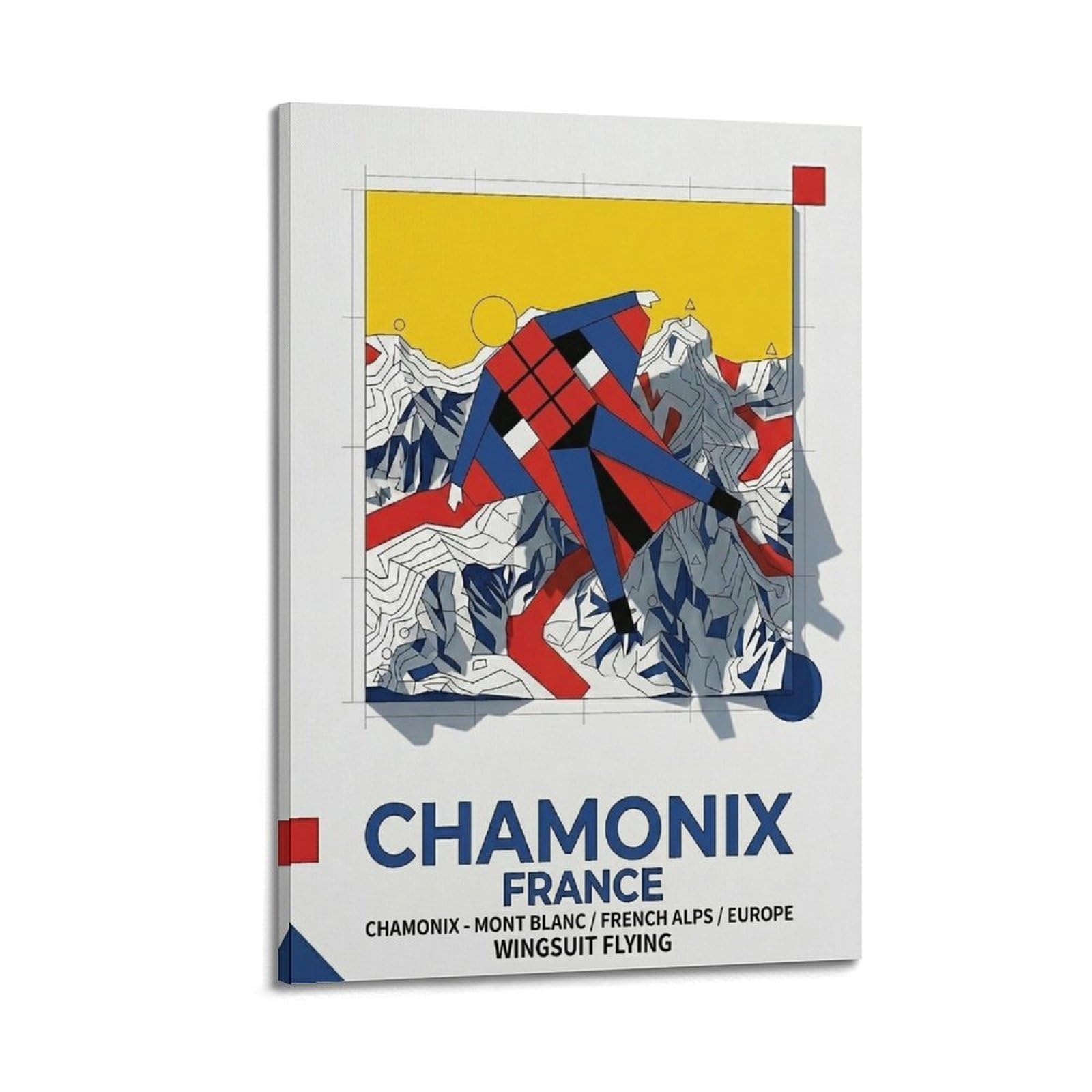 OKAHYS Sport Travel Poster France Chamonix Wingsuit Flying Modern Decorative Canvas Prints - Ideal Wall Art for Family, Man Cave, Game Room, Boys & Girls Bedroom 20x30inch(50x75cm)