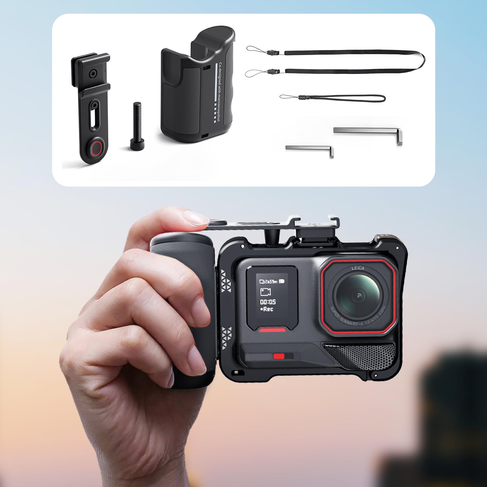 Generic 5 szt. Uchwyt boczny do zdjęć ulicznych dla Inst360 Ace Pro 2, DI Action 5 Pro, GPro Hero 13 - z przyciskiem migawki, rozszerzony uchwyt montażowy