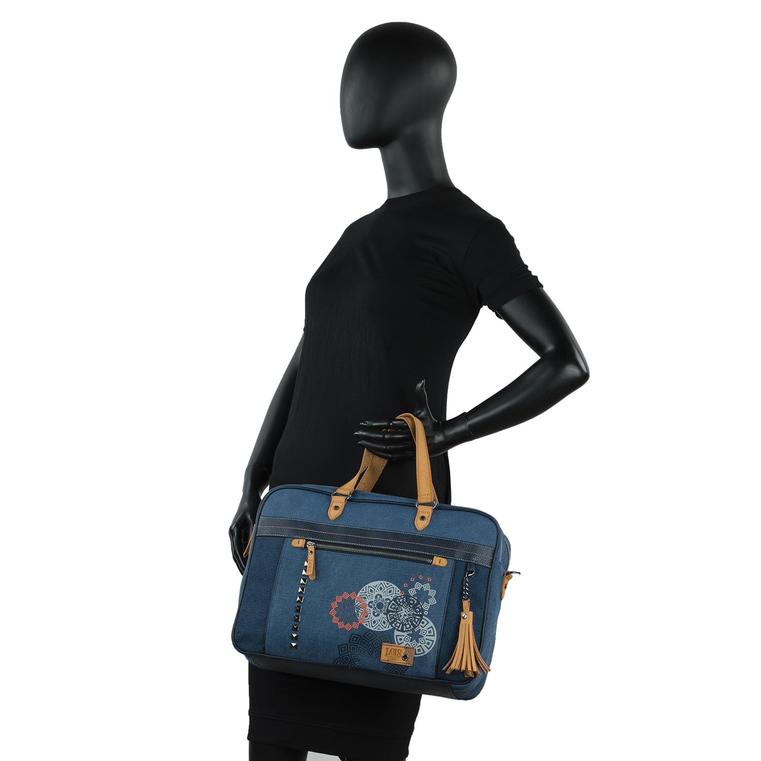 Lois - Bolso maletin Portatil para trabajo Mujer. Portadocumentos ordenador 15 6 pulgadas. Piel PU y Lona con Asa Bandolera Desmontable 310539