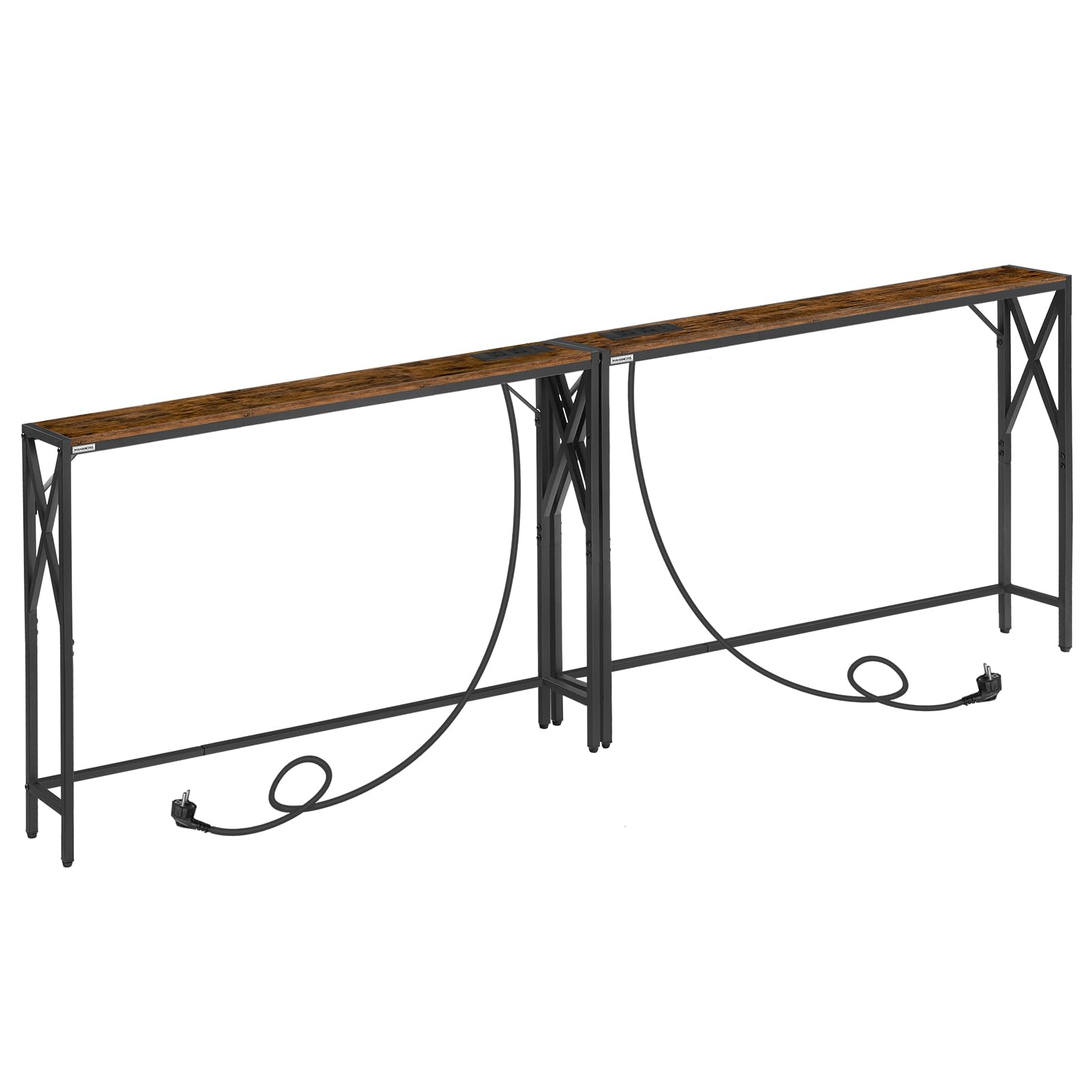 MAHANCRIS 2 Pack Console Table with Charging Station, 100 CM Narrow Sofa Table, Long Entryway Table, Hallway Table with USB Ports, Behind Couch Table with Power Outlets, Rustic Brown ACTHR151KE01S2V