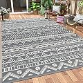 MCOW Outdoor Rug Waterproof 5'x8' for Patio Clearance, Reversible Camping Mat, Outside Plastic Straw Area Rugs for Rv, Camper, Balcony, Backyard, Picnic, Deck, Grey&White