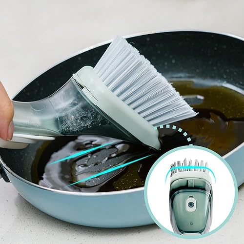 Miniatura 4 de CQT Cepillo dispensador de jabón limpiador de platos con asa cepillo de lavado de cocina para limpieza de fregadero empaquetado con 1 cabezal de