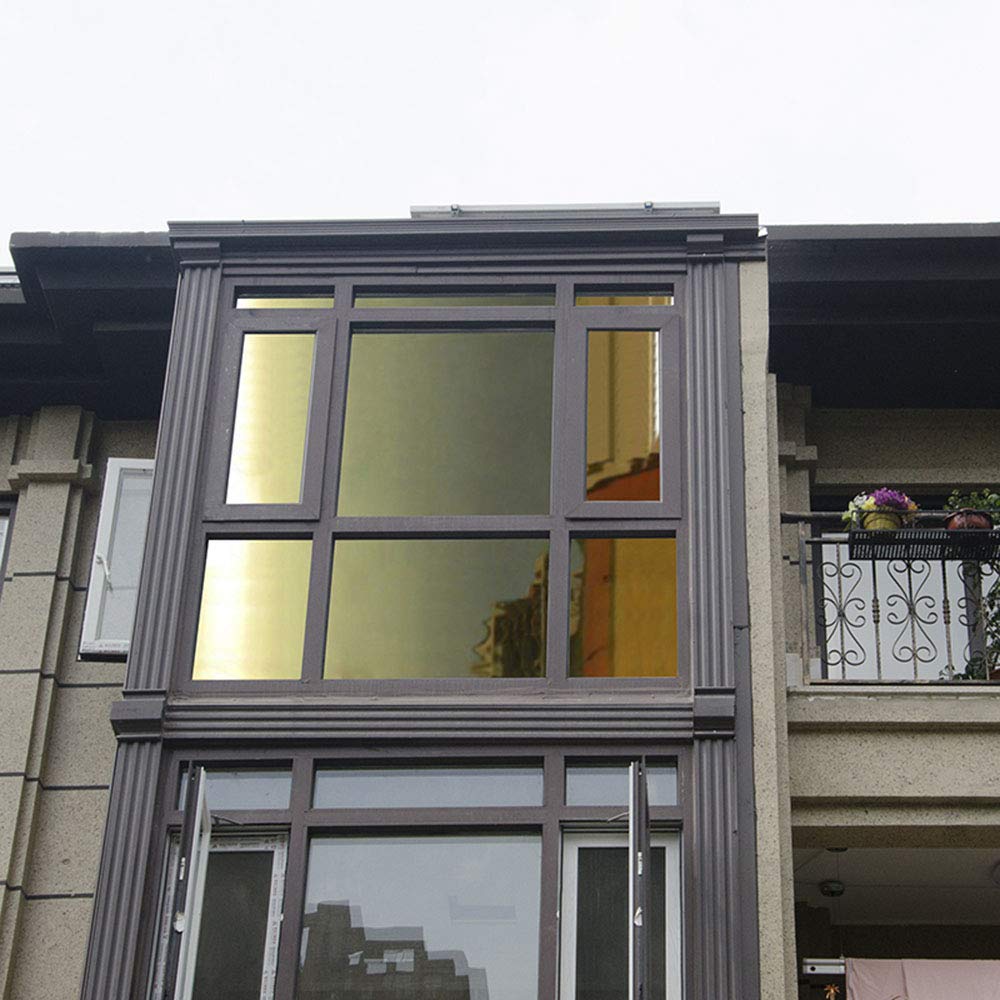 SuniceSelf Adhesive Mirrored Window Film One Way Privacy Glass Film Sun Blocking Anti UV Silver Gold 17.5in x 79in