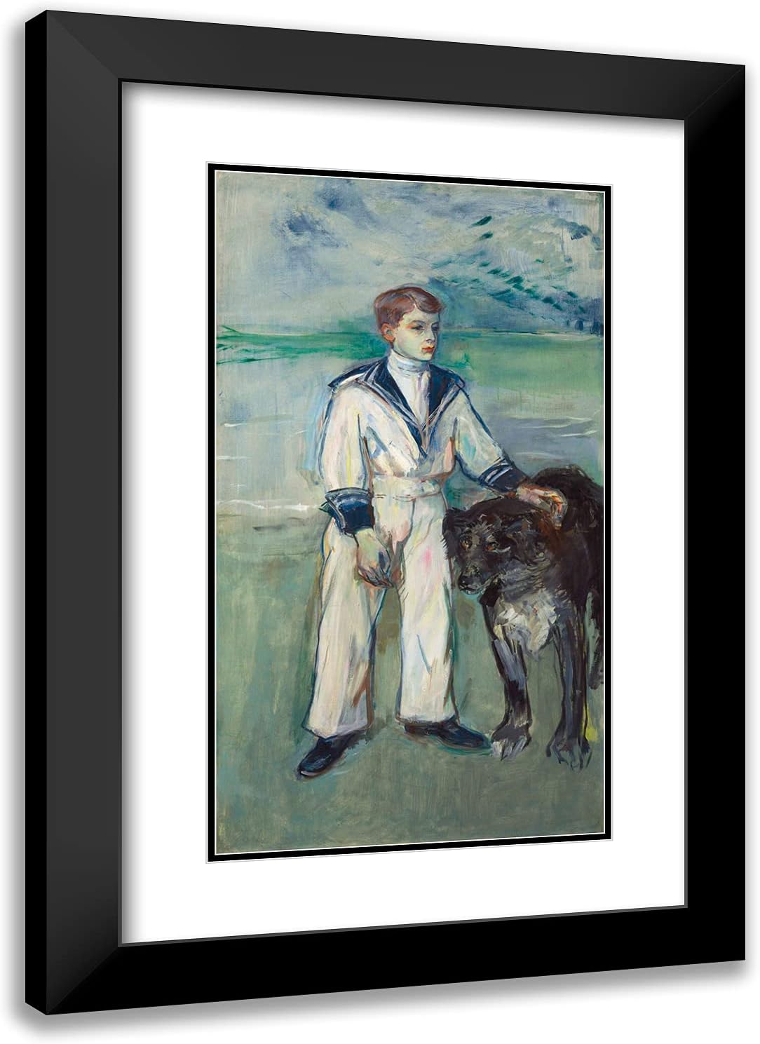 ArtDirect De Toulouse-Lautrec, Henri 17x24 Gold Ornate Framed Art Print with Double Matting Titled: The Son of Madame Marthe and the Dog