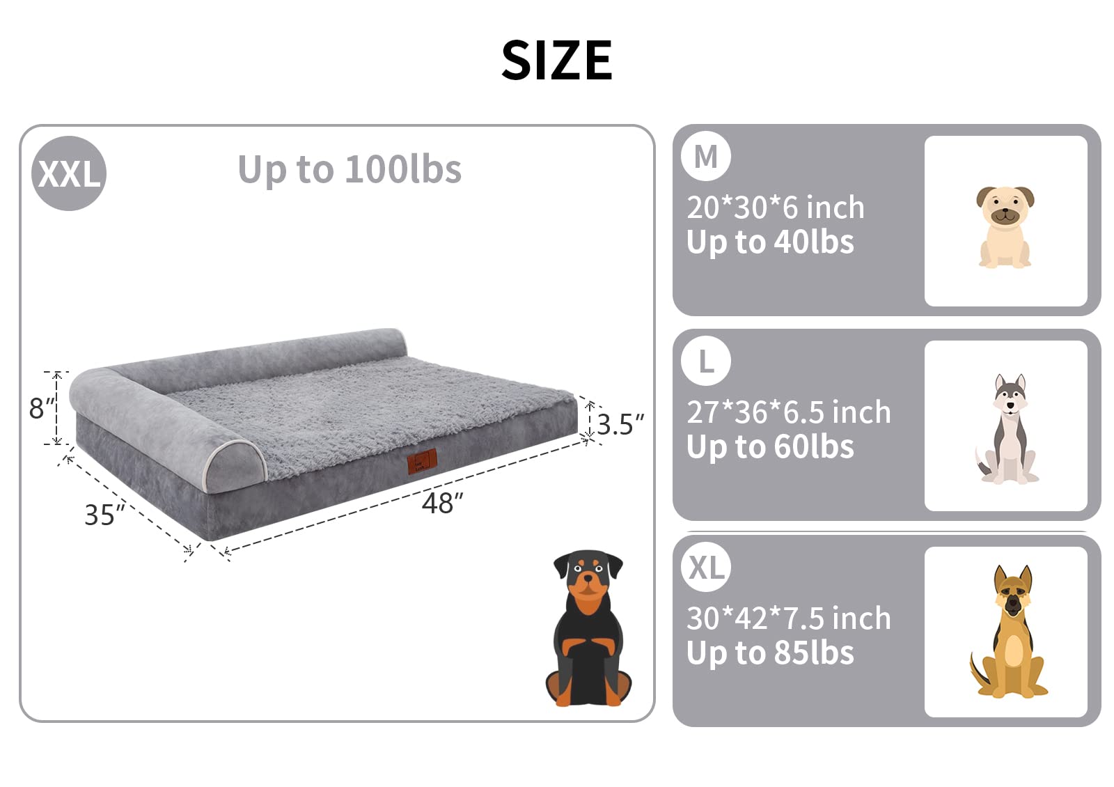 Bolster Dog Bed for Extra Large Dogs, Memory Foam Orthopedic L-Shape Dog beds with Removable Washable Cover, Cozy Plush Pet Bed with Waterproof Lining and Nonskid Bottom - image 6