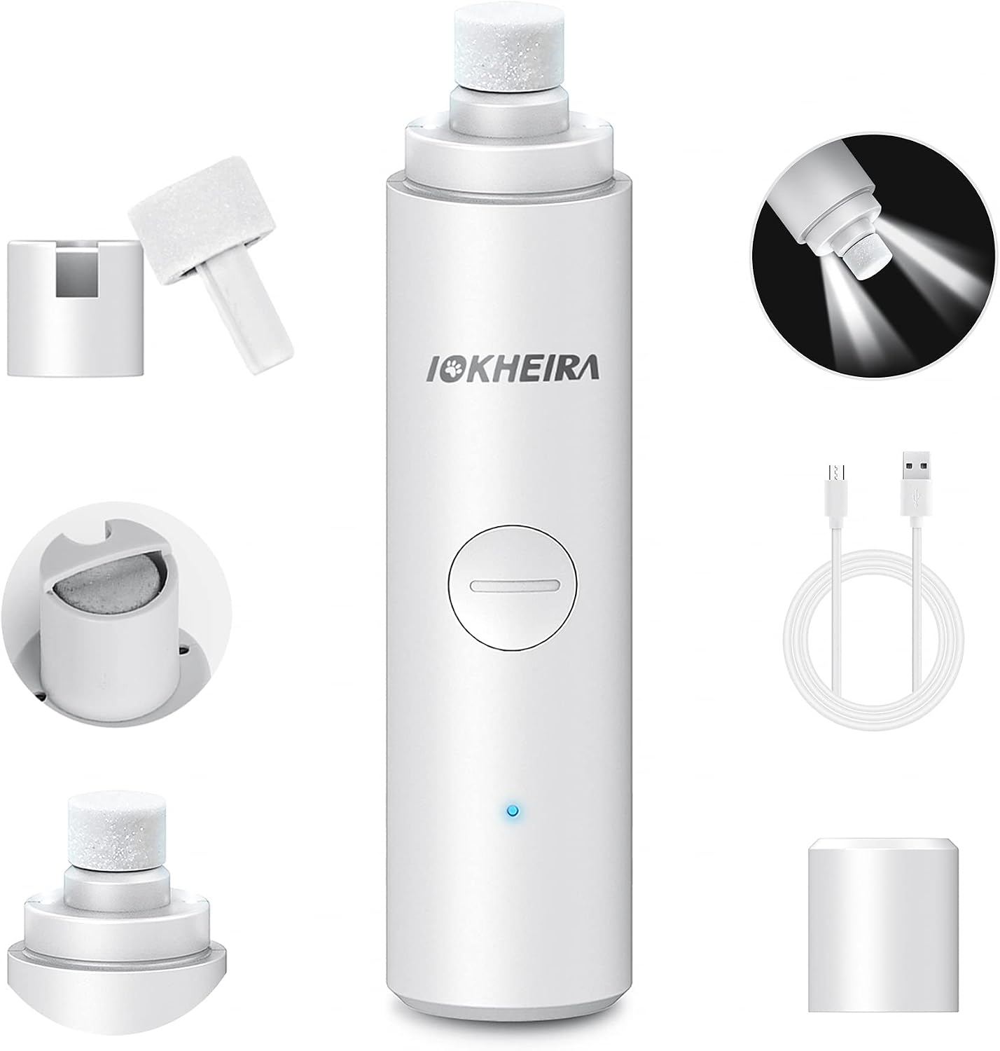 IOKHEIRA Dog Nail Grinder with Upgraded Powerful Motor - Professional 2-Speed Electric Rechargeable Quiet Dog Nail Trimmer with LED…