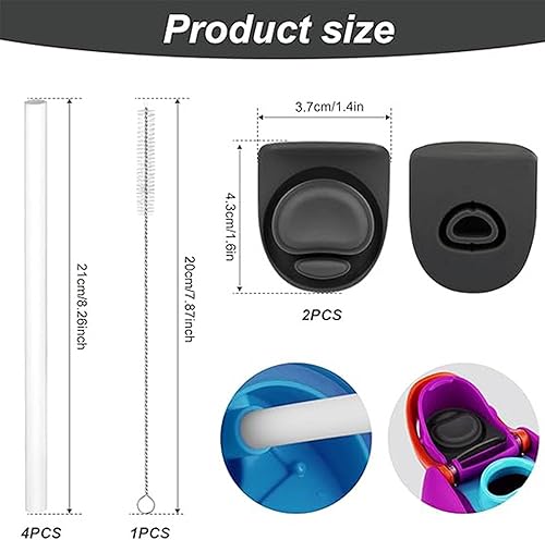 Miniatura 7 de 4 popotes de repuesto para botella de agua Owala de 24 onzas, 32 onzas con 4 popotes, 1 cepillo de limpieza para popote y 2 piezas de tapa superior