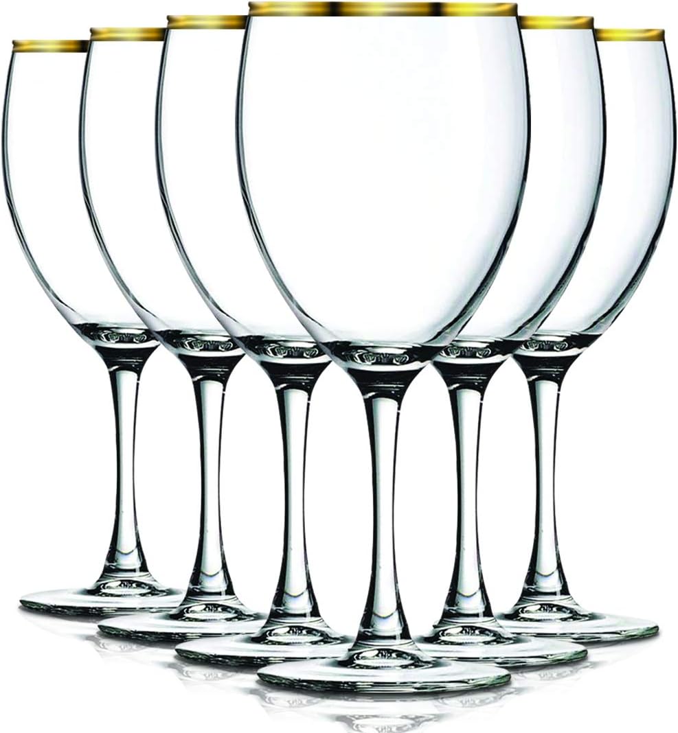 TableTop King Gold Banded Rim Nuance 10 oz Wine Glasses - Set of 6 Additional Vibrant Colors Available