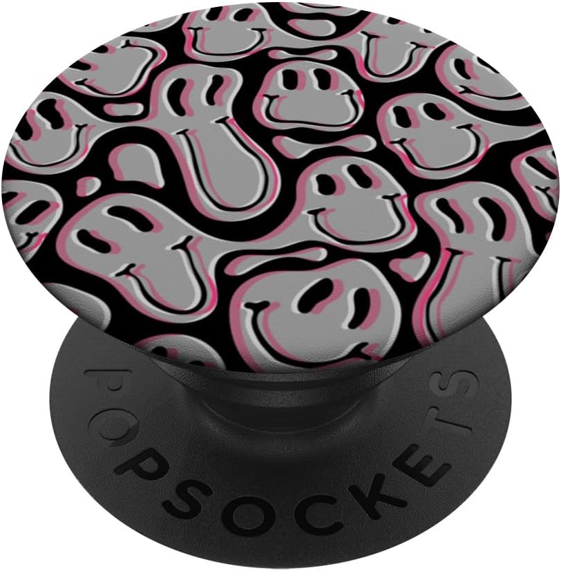 Aesthetic Trippy Grey Pink Liquid Swirl Dripping Smile face PopSockets PopWallet for MagSafe